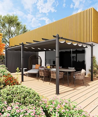 12 x 20 Ft Aluminum Pergola, Oversize Outdoor Metal Gazebo with Adjustable Canopy, Reinforced Frame Outdoor Shelter for Backyard, Patio, Garden and Deck - Grey