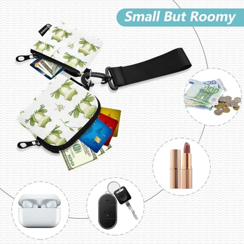 Funny Frog and Leaf White Women's Wallets Card Cases Slim Portable Women Credit Card Case Coin Purse with Zipper Coin Pocket for Women Men 2 Packs2