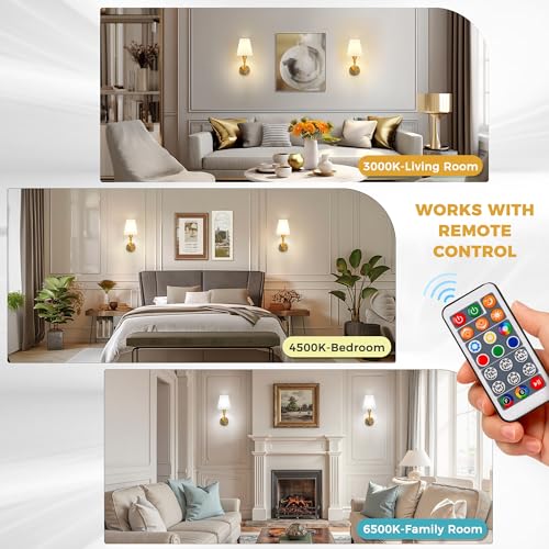 Image of DORESshop Battery Operated Wall Sconce Set of 2, Wall Light Wireless Easy to Install, Dimmable and Adjustable Sconces Wall Decor, Rechargeable Wall Lamp for Bedroom, Living Room, Gold 14.8in