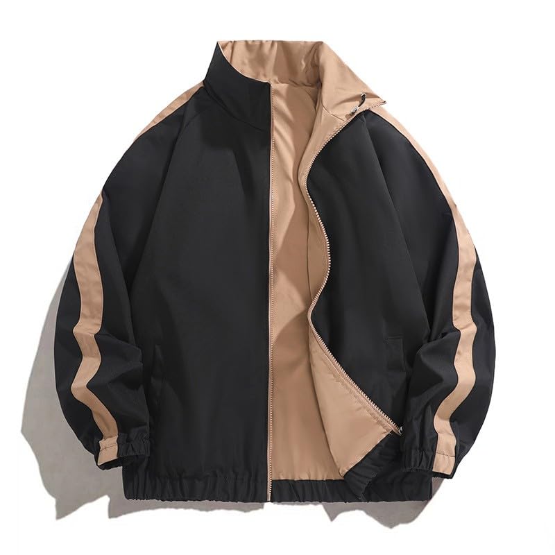 Veste coupe-vent légère réversible à motif rayé et col montant isolant