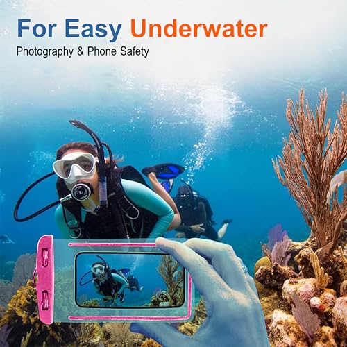 Image of CEDO Waterproof Mobile Pouch Universal Cover Case for All Mobiles, Cellphone Dry Bag Compatible for iPhone, Samsung, OnePlus, Realme, Redmi, Oppo, VIVO, All Smartphones Up to 7.2 inches (Pink)