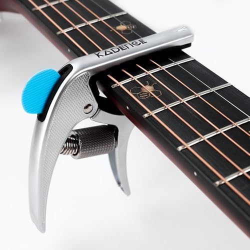 Image of Kadence CAP-S01 Touring Series Professional 3-in-1 Guitar Capo | Quick-Change Aluminium Alloy Capo with Adjustable Tension, Pick Holder & Bridge Pin Remover | For Acoustic & Electric Guitars | Silver