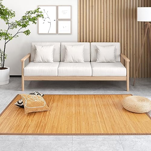 TANGKULA 竹 ラグ マット カーペット 約2畳 幅150x長さ240cm 夏ラグ 裏付 滑り防止&床保護 長持ち ひんやり 夏用 冷感 和モダン 丸めて収納 省スペース お手入れ簡単 リビング 和室