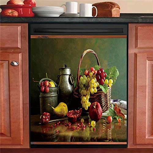 Kitchen Decor Wine Dishwasher Magnet Sticker,Country Fruit Fridge Door Panels Cover,Grape Refrigerator...