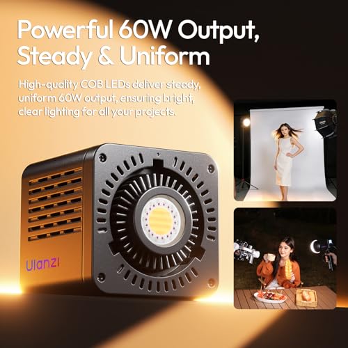 Image of ULANZI C60RGB 60W RGB COB Video Light, Mini Bowens Portable LED Photography Continuous Output Lighting 2500K-6500K CRI≥95 20 Effects 3300mAh Rechargeable Handheld Spotlight with 1 /4 inch Thread, DC /Type-C