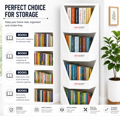 Image of DecoLogy Multipurpose Bookshelf Organiser Rack, Corner Cupboard, 4PCS