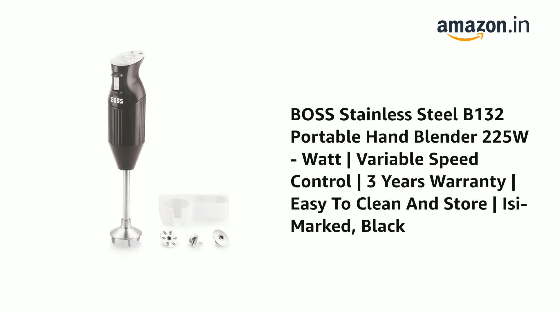 Buy BOSS Stainless Steel B132 Portable Hand Blender 225W - Watt