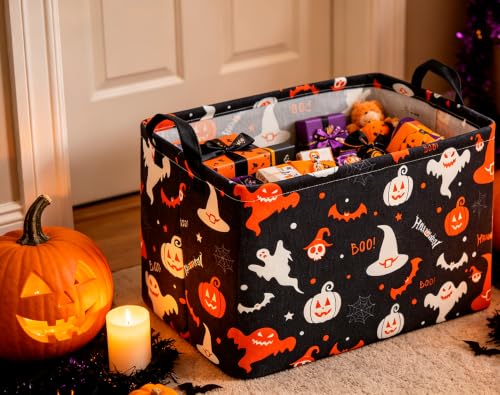 Image of CLOCOR Rectangular Storage Basket Empty,Gift Basket,Waterproof Storage Bin with Handles,Room Decor(Black Halloween Basket)