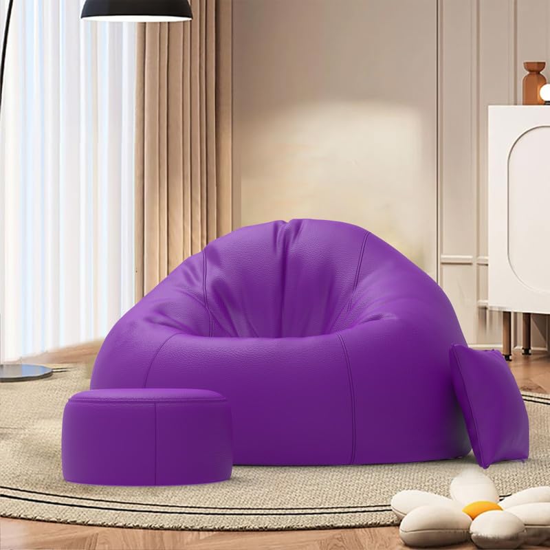Image of Biggie Bean Bag Chair with Beans Filled 5XL Classic Comfort Bean Sofa-Crafted for Comfort-Styled for Modern Homes with Free Cushion & Footrest (Matching Color : Leatherette Purple)
