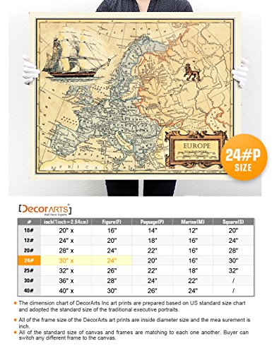 Image of DECORARTS - Vintage Europe Map Canvas Wall Art, Antique Historical European Map for Wall Decor, Hand-Stretched Giclee Print, Living Room Office Study Decor, Ready to Hang, Handcrafted in USA, 30x24''