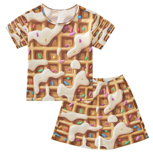 Pajama Sets Short Sleeve Waffle with Colorful Sprinkles Soft Cotton Summer Sleepwear 2 Piece PJS Size 5-14T