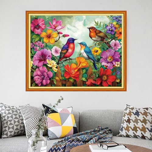 Image of Findvoor Stamped Cross Stitch Kits for Beginners Full Range of Cross Stitching Embroidery Pattern for Adults, 11CT DIY Needlepoint Embroidery Starter Kits-Colorful Flowers and Birds 16x20 inch