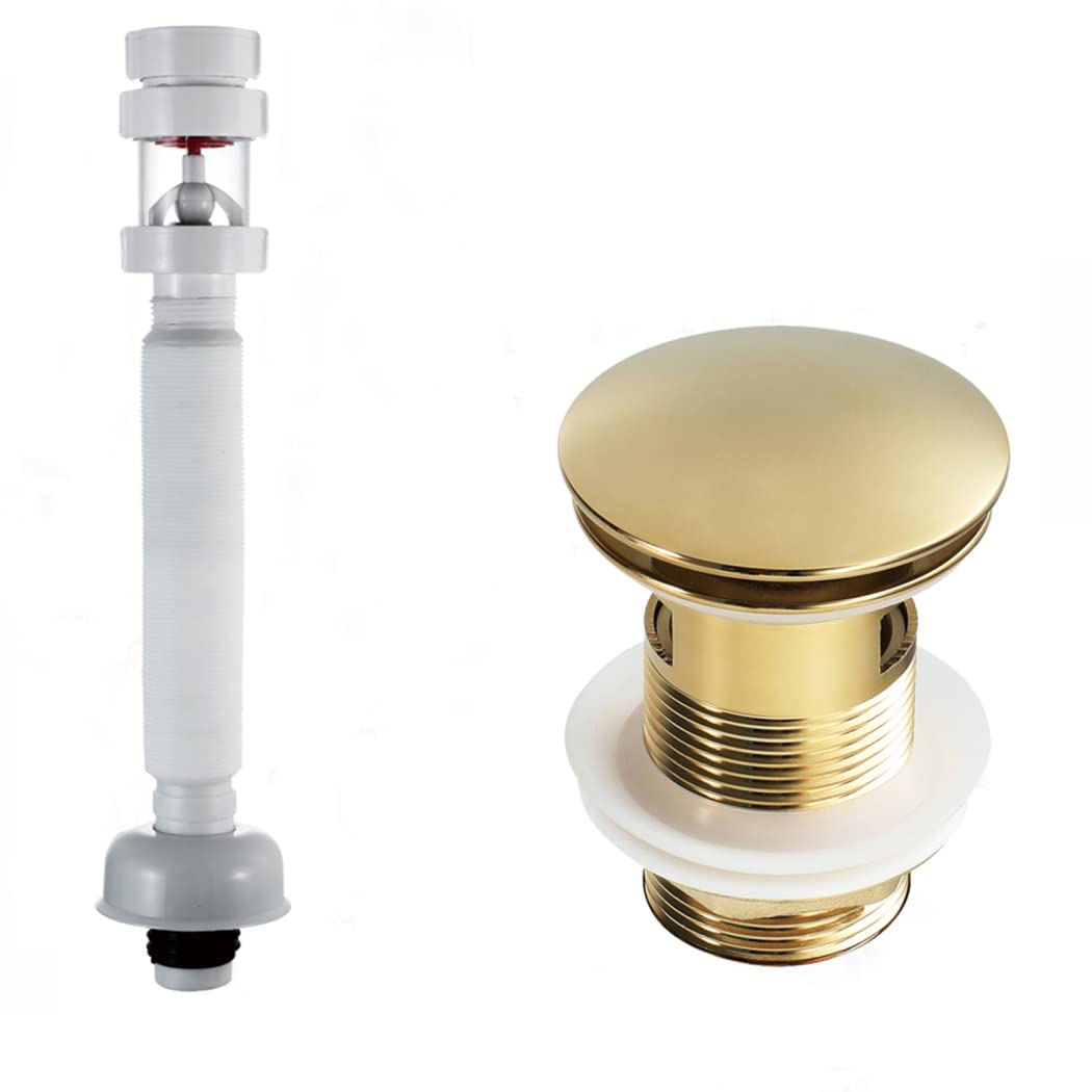 WRIST Desagüe Emergente, Grifo De Baño, Tapón De Desagüe para Fregadero De Vanidad con Desbordamiento, Desagüe De Fregadero Emergente De Latón con Manguera ABS Ajustable,Gungrey