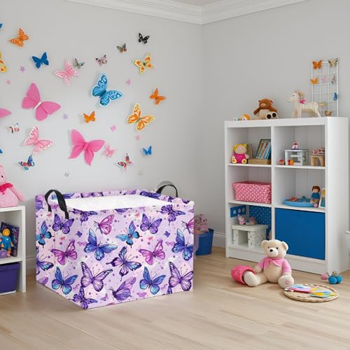 Image of Rectangular Butterfly Basket Baby Storage Basket Storage Bin Organizer Box Room Decor(Purple Butterfly)