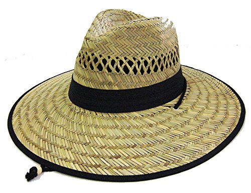 Men's Straw Outback Lifeguard Beach Surf Sun Hat with Wide Brim (Straw 7)