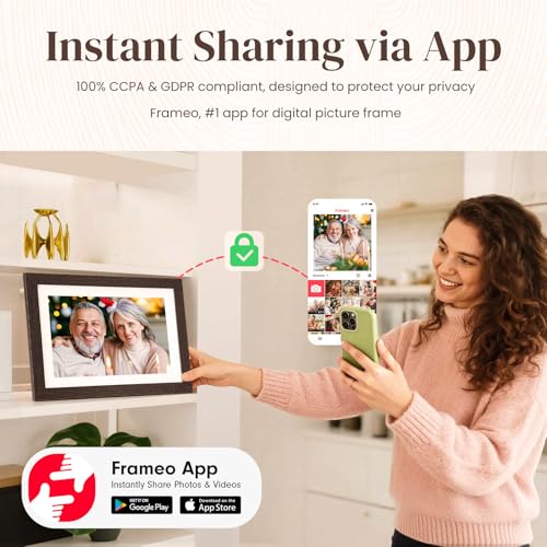 undefined BIHIWOIA 10.1'' Frameo Digital Picture Frame, 32GB WiFi Digital Photo Frame, 1280x800 IPS Touch Screen, Auto-Rotate, Slideshow, Send Photos/Videos via Free App(Black Wood Frame) の商品画像 2