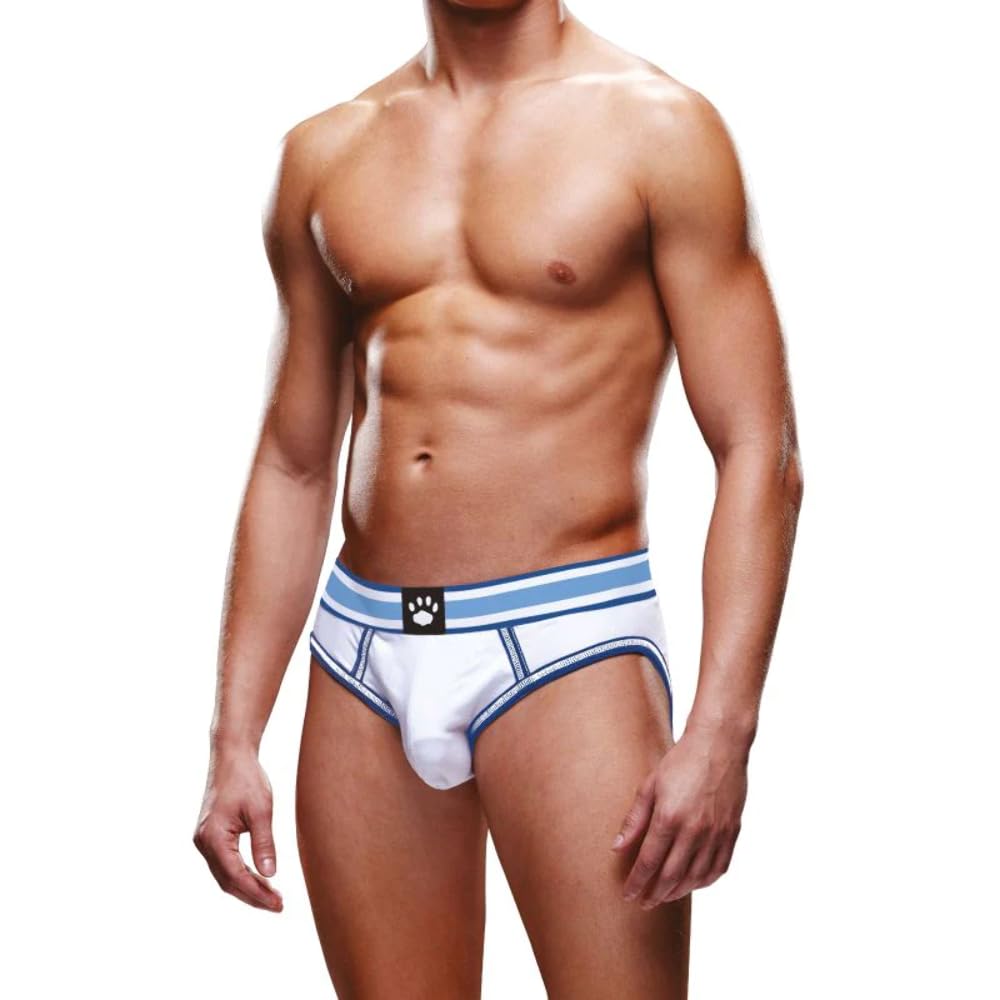 Prowler Backless Brief Open Back Men’s Underwear, M, White Blue