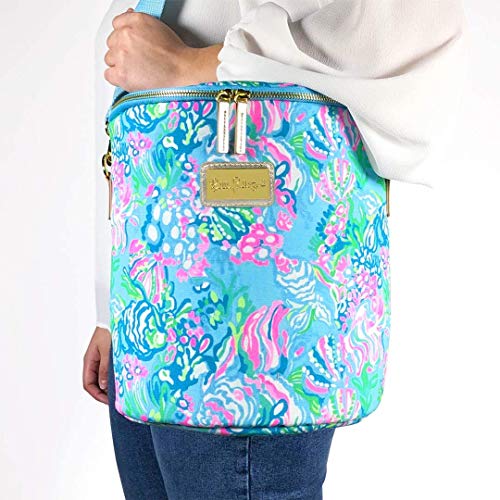 Lilly Pulitzer Blue/Green Insulated Soft Beach Cooler with Adjustable/Removable Strap and Double Zipper Close, Aqua La Vista - Image 4