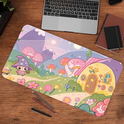 Image of Kawaii Witch Premium Desk Mat | Anti-Skid | Anti-Slip | 60 x 28 cm | Laptop Mat for Work from Home /Office /Gaming- Extended Mouse pad and Keyboard Desk mat