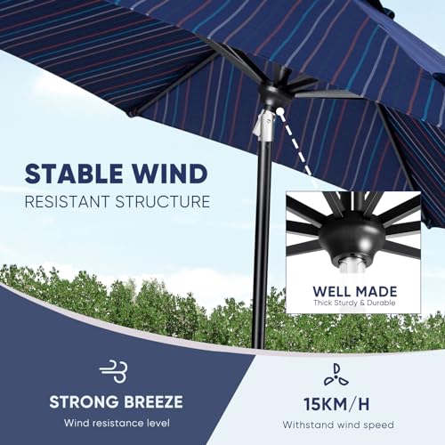 Image of Tempera Patio Market Outdoor Table Umbrella with Auto Tilt and Crank, Large Sun Umbrella with Sturdy Pole & Fade Resistant Canopy, Easy to Set