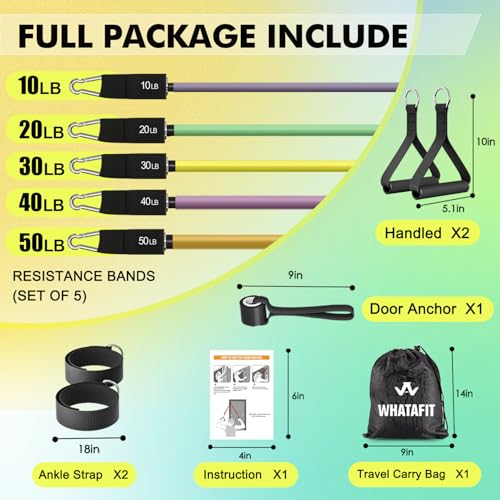 Image of WHATAFIT Resistance Bands, Exercise Bands,Resistance Bands for Working Out, Work Out Bands with Handles for Men and Women Fitness, Strength Training Home Gym Equipment