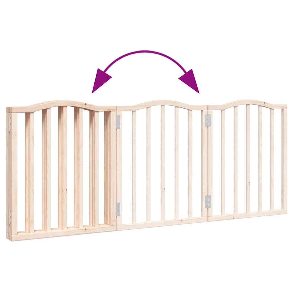 Puerta plegable para perros de madera de álamo de 3 piezas, 150 cm, independiente y compacta, valla segura para mascotas para interior y exterior, ideal para entrenamiento de cachorros y