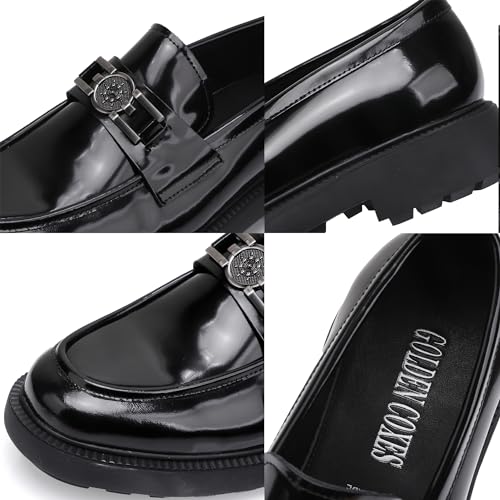 Image of Premium Mens Leather Dress Shoes, Classic Formal Alligator Printed Business Loafer Handmade Buckle Party Wedding Penny Shoes Father's Day Shoe for Men, Black