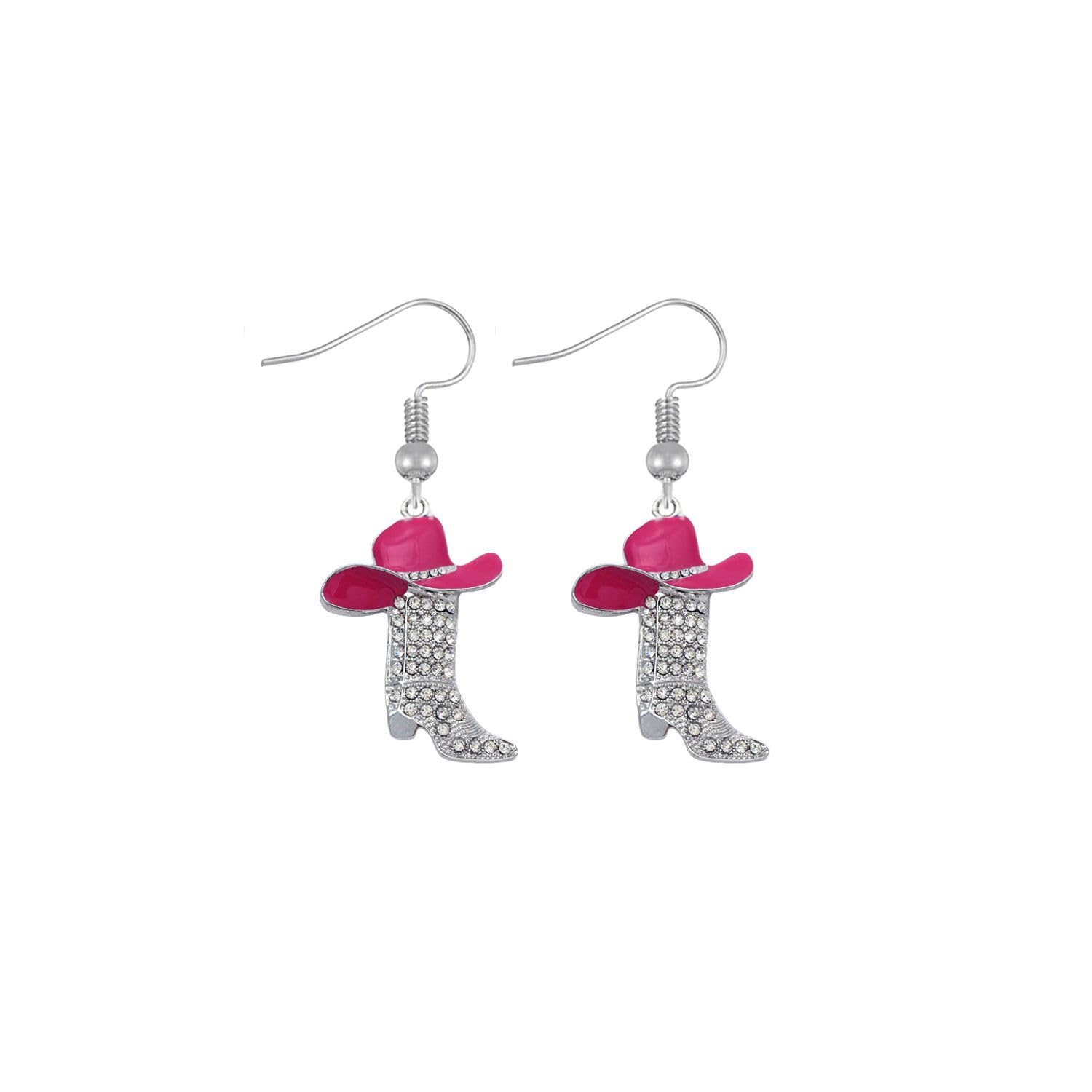 Rhinestone Western Boots Earrings Crystal Cowgirl Cowboy Enamel Hat Rodeo Boot Drop Dangle Earrings Boho Western Earrings for Women