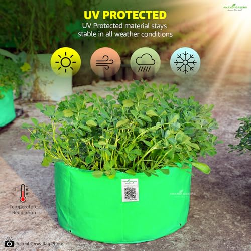 Image of Anandi Green's HDPE Uv Protected 260 GSM Round Green Colour Plants Grow Bags Suitable for Terrace and Vegetable Gardening 12x6 Inch Pack of 10 Grow Bags