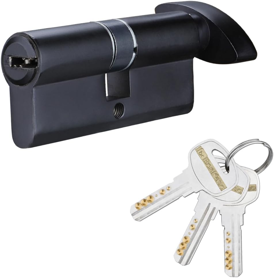 BonKaso Euro Profile Brass Lock Cylinder 70MM for Mortise Handle Lock Fittings for Wooden Door with 3 Keys (Matt Black)