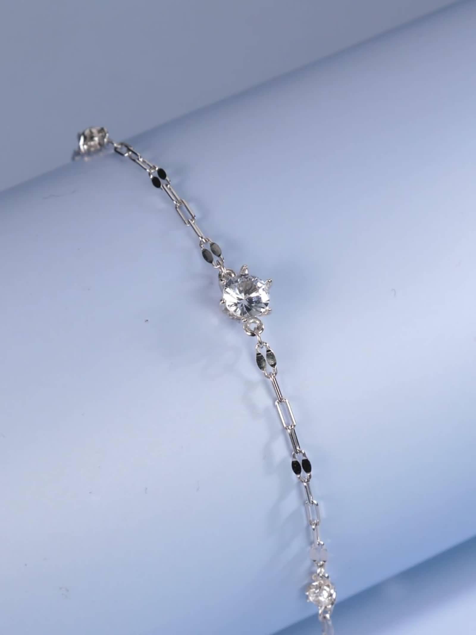 Pulseras solitarias de amistad para mujer con zafiro creado de 0,25 quilates, pulseras para mujer, oro blanco de 18 quilates, tamaño 19 + 3 cm