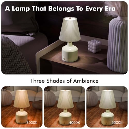 Image of Table Lamp for Bedroom and Living Room | Ceramic Finish Night Light with Frosted Glass Shade | Touch Lamps with Dimmable Brightness for Bed Side Table | Home Decoration Items (Heritage)