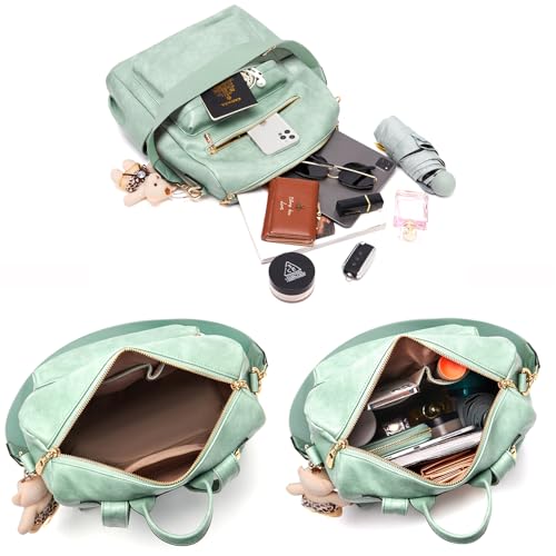 Image of Soperwillton Women Backpack Purse Shoulder Handbags Travel Bag Set 2pcs | Soft PU Leather,Large Capacity,Many Pockets,with a Functional Wallet,with a Detachable Shoulder Strap,Multipurpose Design