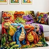 Generisch 2026 News Weiche, lustige Kuscheldecke mit niedlichen, lächelnden Dinosauriern, HD-Digitaldruck, Flanell, modernes Tiermotiv, Ganzjahresdecke, kuschelig, wärmeregulierend(30 * 40in)
