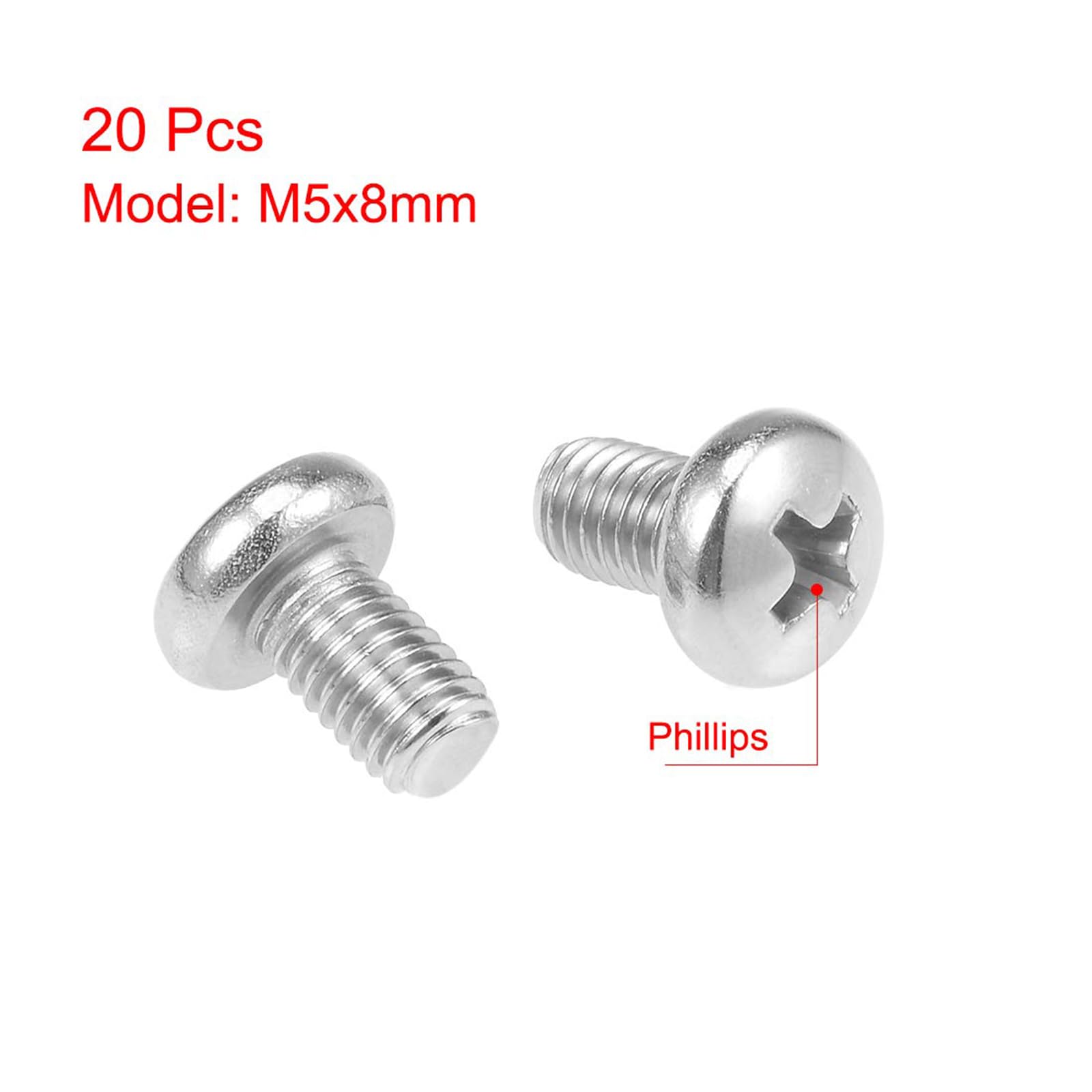 MACHSWON M5x8mm Machine Screws Phillips Cross Pan Head Screw 304 Stainless Steel Round Head Cross Screw Fasteners Bolts 20Pcs - Image 2