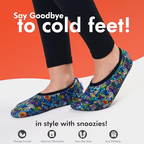 Image of Snoozies Skinnies Animal Womens slipper socks Non-Slip Lightweight Soft Sherpa Lining Foldable Travel
