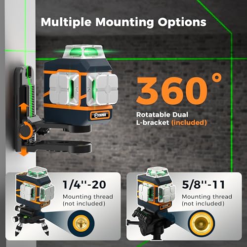 Image of CIGMAN Laser Level CM-801 Laser Level Self Leveling 3x3603D Green Cross Line for Decoration and Picture Hanging with Two Rechargeable Batteries, Remote Controller and Magnetic L-Shaped Bracket