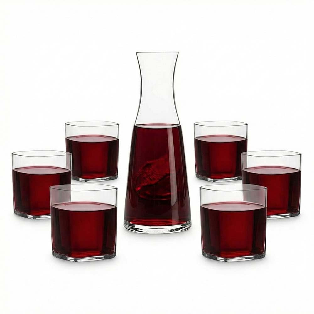 Set Caraffa 1L e 6 Bicchieri Rocks 35cl Accademia in Vetro Sonoro SON.hyx Brocca Ergonomica e Calici Quadrati Alta Resistenza per Whisky Cocktail Acqua Uso Domestico e Professionale Trasparente