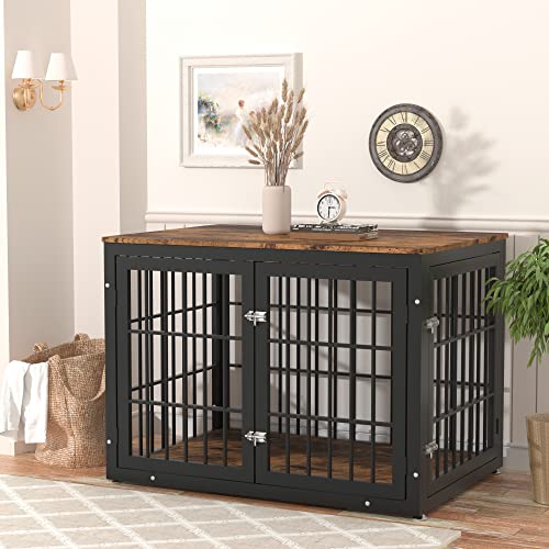 Rustic-Heavy-Duty-Dog-Crate-Furniture-for-Large-and-Medium-Dogs-Decorative-Pet-House-End-Table-Wooden-Cage-Kennel-Furniture-Indoor Rustic Heavy Duty Dog Crate Furniture for Large and Medium Dogs Decorative Pet House End Table Wooden Cage Kennel Furniture Indoor