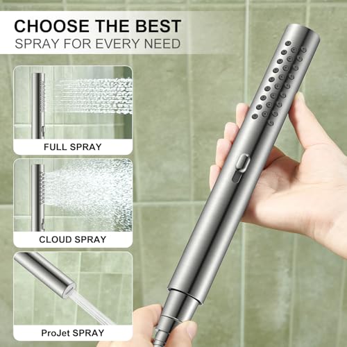Image of KENES Brushed Nickel Square Rain Shower System Faucet Set with Handheld