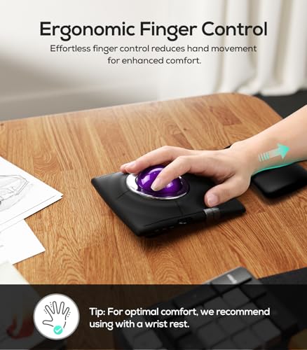 Image of Nulea Wireless Trackball Mouse Ergonomic 55mm Large Ball Ambidextrous | Rechargeable mouse with free spin scroll wheel,quiet clicks,Bluetooth USB connection,smooth tracking,PC Mac compatible-Purple