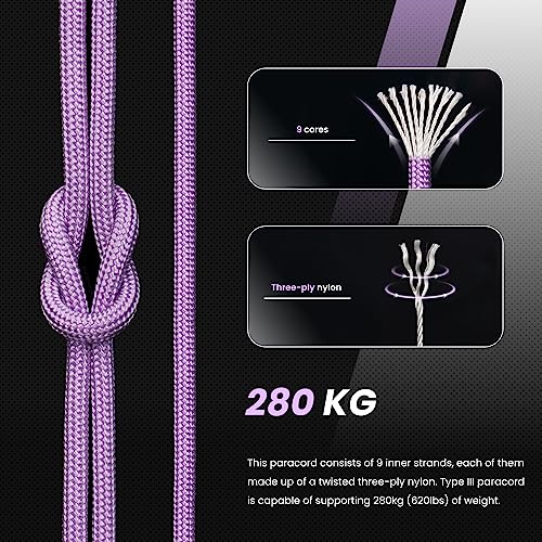 Abma Cord Paracord 620 lbs 4mm 9 Strands 100% Nylon 30M - Lilac, Solid-lilac, 30 Meters - Image 3
