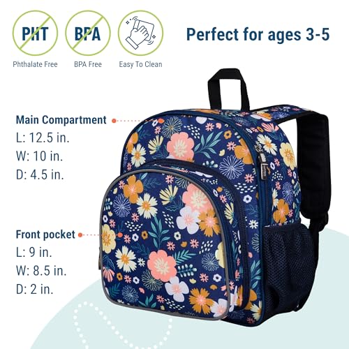Image of Wildkin 12 Inch Toddler Backpack for Kids, Floral Bloom | Ages 3-7, lightweight toddler backpack for daycare, preschool, and travel