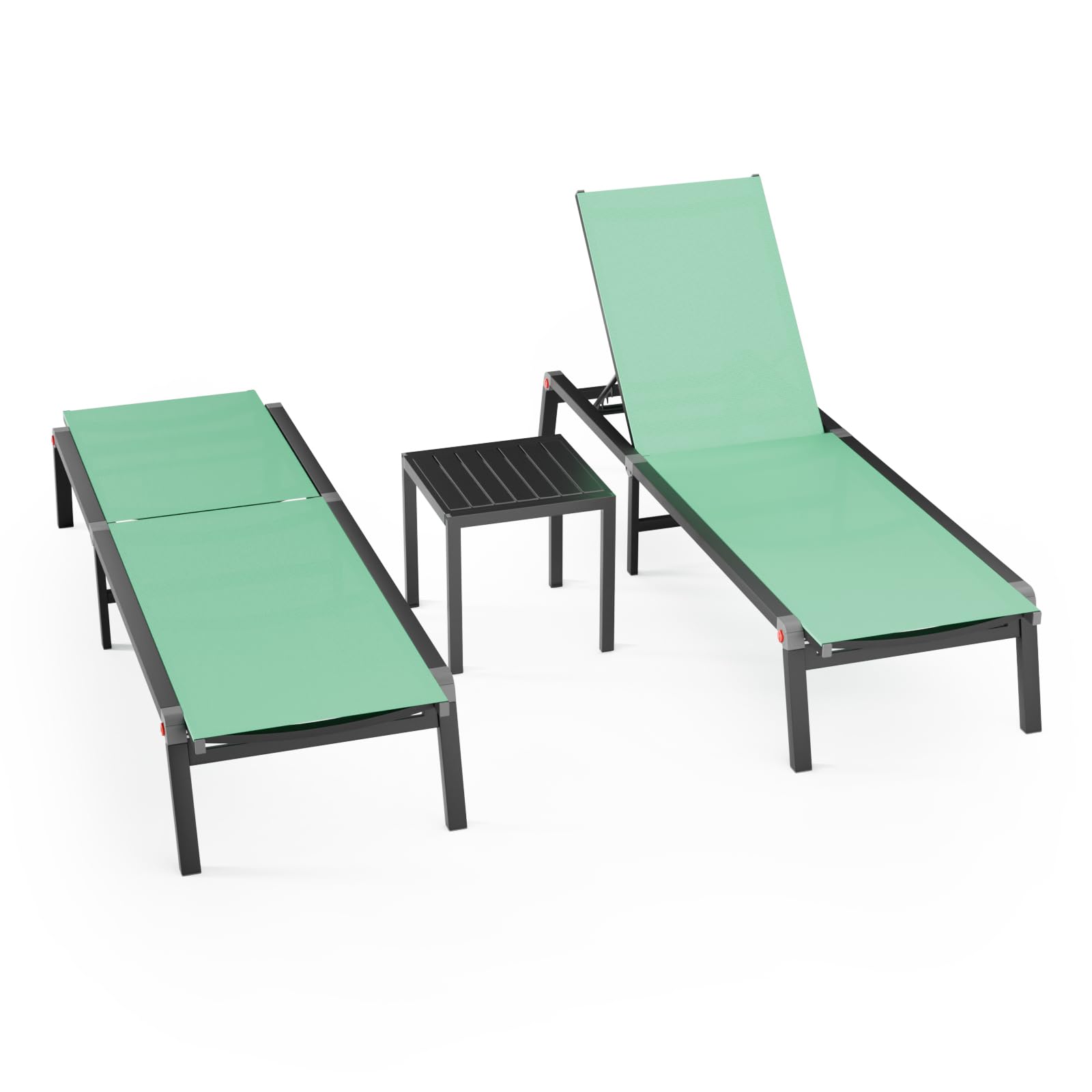 WOAJNQO Aluminum Patio Chaise Lounge Chair Set of 2 with Side Table,5-Position Adjustable Backrest,Foldable Lounge Chair Outdoor,Pool Lounge Chairs