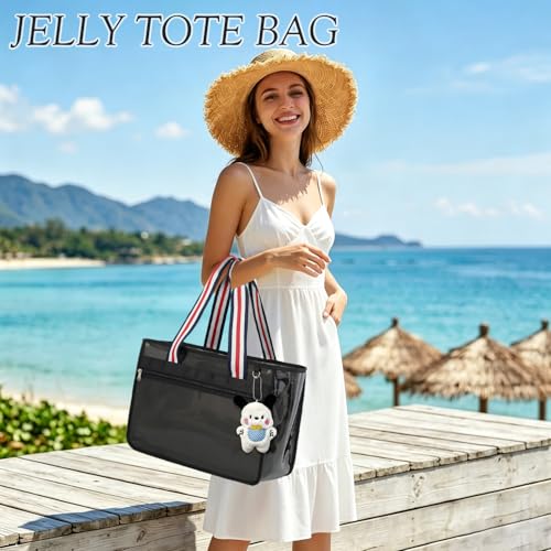Image of Fammart Iridescent Clear Beach Bags Waterproof Sandproof for Women, Large Jelly Tote Zipper Pool Bag Cruise Essentials 2026