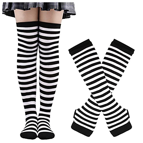 wrtgerht Bas Chaussettes Hautes Chaussettes for Femmes Cosplay Halloween Gants Chaussettes rayées Chaussettes Confortables Hommes Chaussettes (Color : White, Size : One Size) Cover