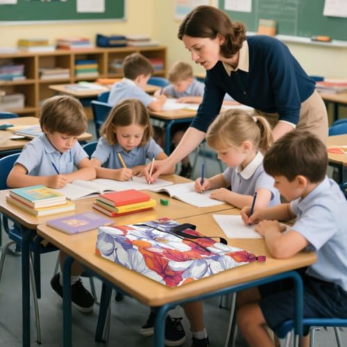 Decorative Book Tote Bag for Kids Adults, Beauty Spring Flowers Sturdy Heavy Duty Teacher Tote Bag Library Bag for School Shopping Travel Rainbow para libros4