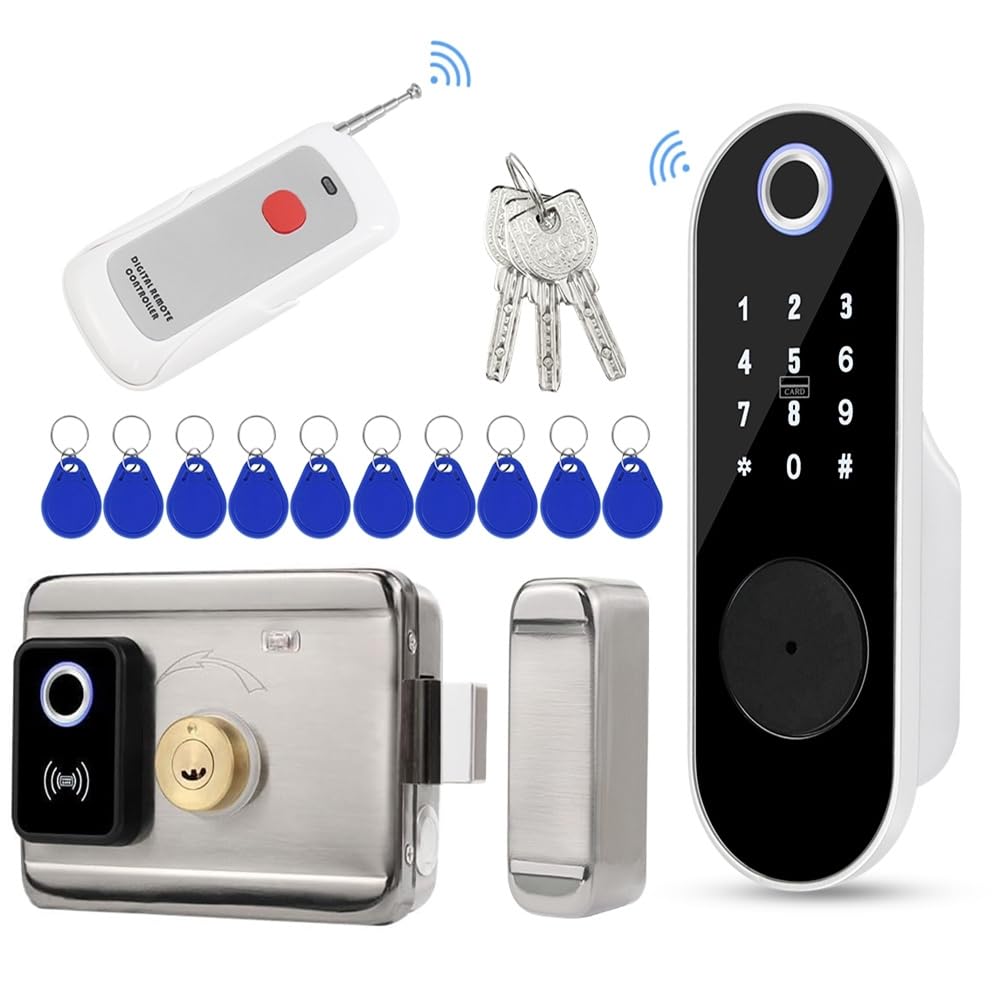 Tuya - Serratura elettronica intelligente digitale, sblocco tramite app, identificazione delle dita, codice anti-peep, telecomando, chiave RFID 5 in 1