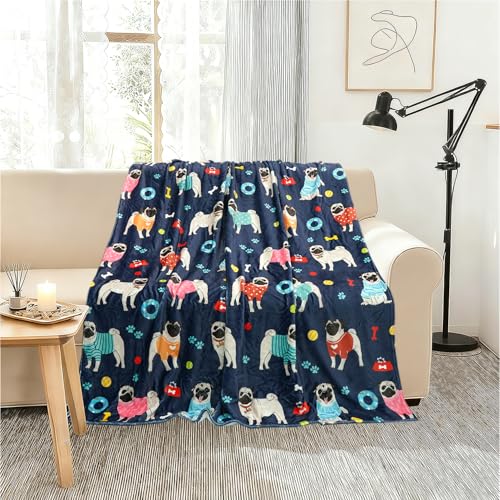 Pug Flannel Blanket 50x60 Inch - Soft Warm Cozy Throw for Sofa/Chair/Bed Pug Home Decor Gift for Dog Lovers Women Family