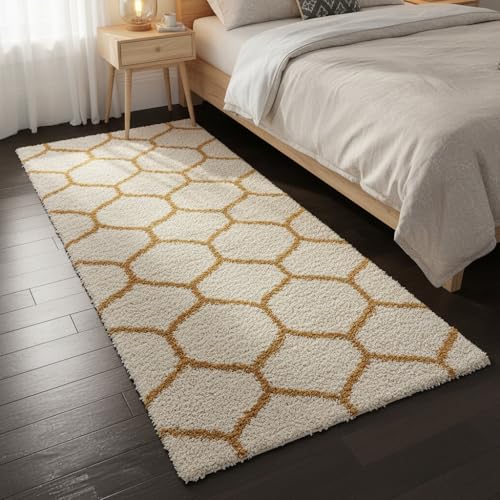 Image of Carpet for Hallway, Kitchen, and Modern Interiors, Cozy Shag Runner for Living Room, Entryway & Office Decor Size 2x6 feet Ivory Gold